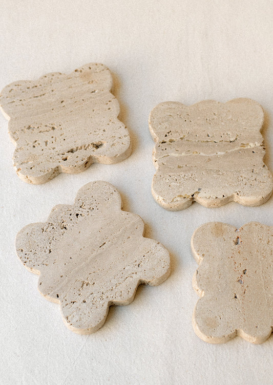 Scalloped Travertine Coaster Set